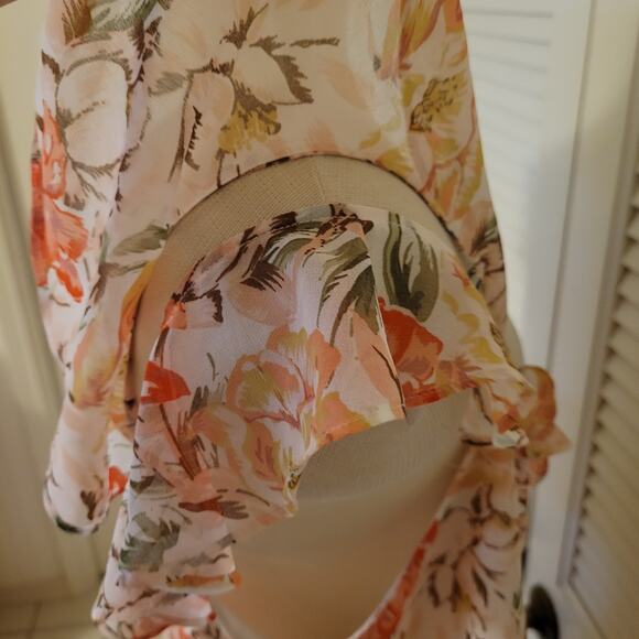 WAYF XXL Pink Floral Ruffle Maxi Dress Cutout Waist Spaghetti Strap Summer - Picture 7 of 9